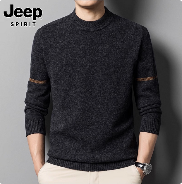 JEEP SPIRIT男士羊毛衫春季高端商务纯色针织打底衫圆领毛衣男款